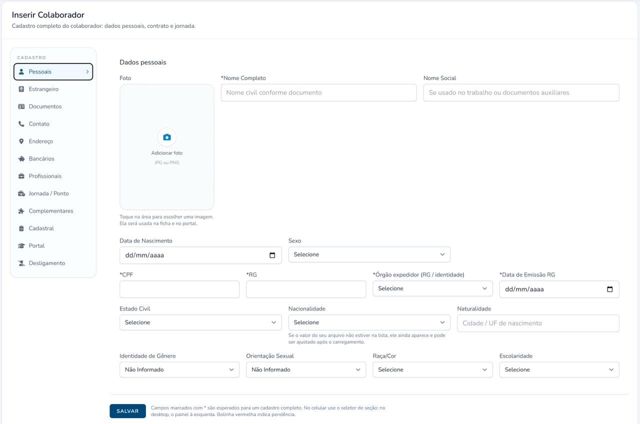 Dashboard do módulo de RH na VonBox