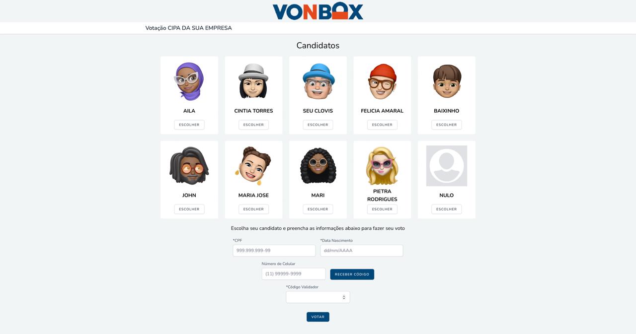 Tela de gestão de urna eletrônica na VonBox